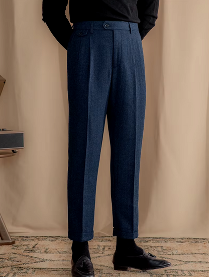 Blue Elegant Herringbone Gurkha Pants by Italian Vega® (Winter Warm)