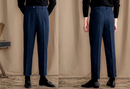 Blue Elegant Herringbone Gurkha Pants by Italian Vega® (Winter Warm)