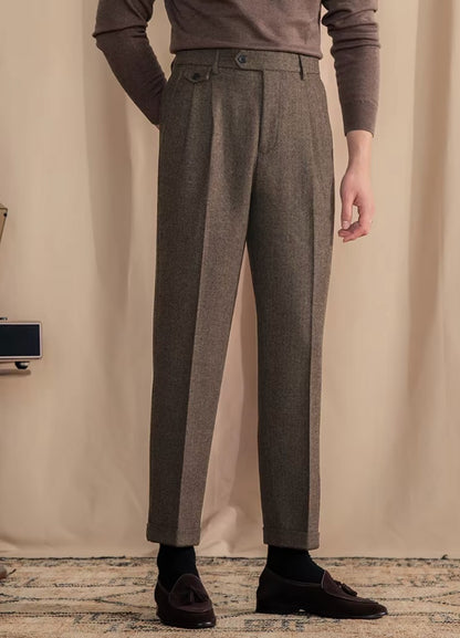 Khakhi Elegant Herringbone Gurkha Pants by Italian Vega® (Winter Warm)