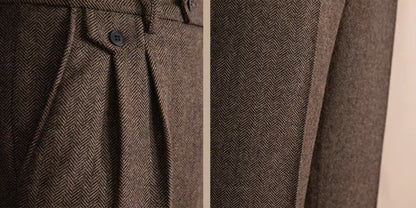 Khakhi Elegant Herringbone Gurkha Pants by Italian Vega® (Winter Warm)