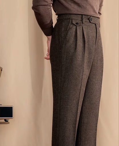 Khakhi Elegant Herringbone Gurkha Pants by Italian Vega® (Winter Warm)