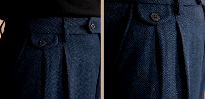 Blue Elegant Herringbone Gurkha Pants by Italian Vega® (Winter Warm)