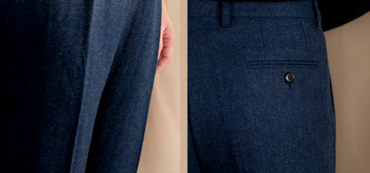 Blue Elegant Herringbone Gurkha Pants by Italian Vega® (Winter Warm)