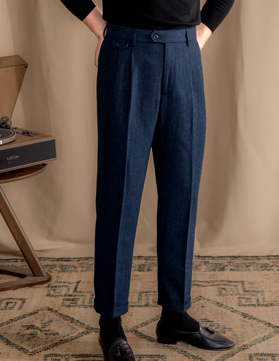 Blue Elegant Wool Gurkha Pants by Italian Vega®