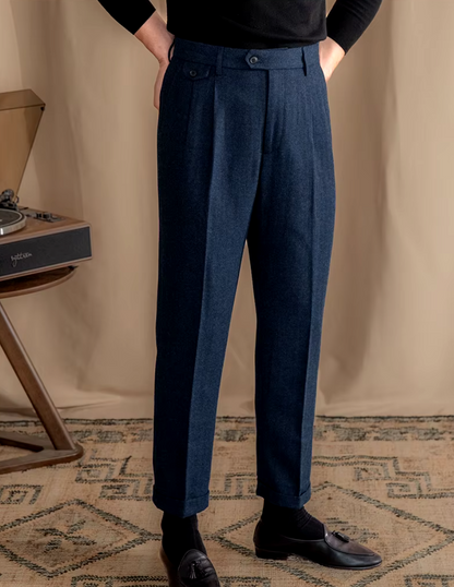 Blue Elegant Herringbone Gurkha Pants by Italian Vega® (Winter Warm)