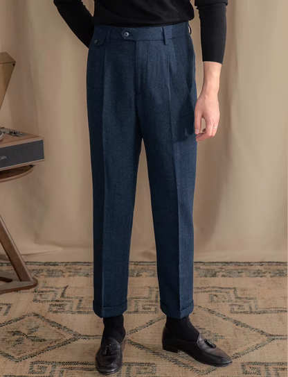 Blue Elegant Herringbone Gurkha Pants by Italian Vega® (Winter Warm)
