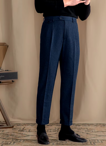 Blue Elegant Herringbone Gurkha Pants by Italian Vega® (Winter Warm)