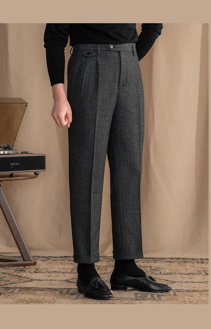 Grey Elegant Herringbone Gurkha Pants by Italian Vega® (Winter Warm)