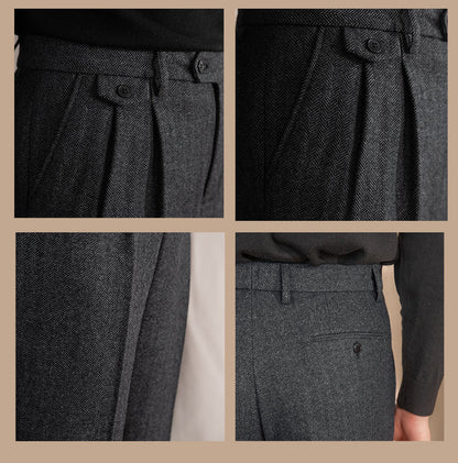 Grey Elegant Herringbone Gurkha Pants by Italian Vega® (Winter Warm)