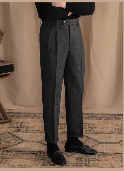 Grey Elegant Herringbone Gurkha Pants by Italian Vega® (Winter Warm)