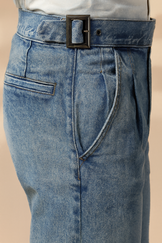 Sky Denim Classic Buckle Gurkha Trouser Pants | Boot Cut Fit by Italian Vega®