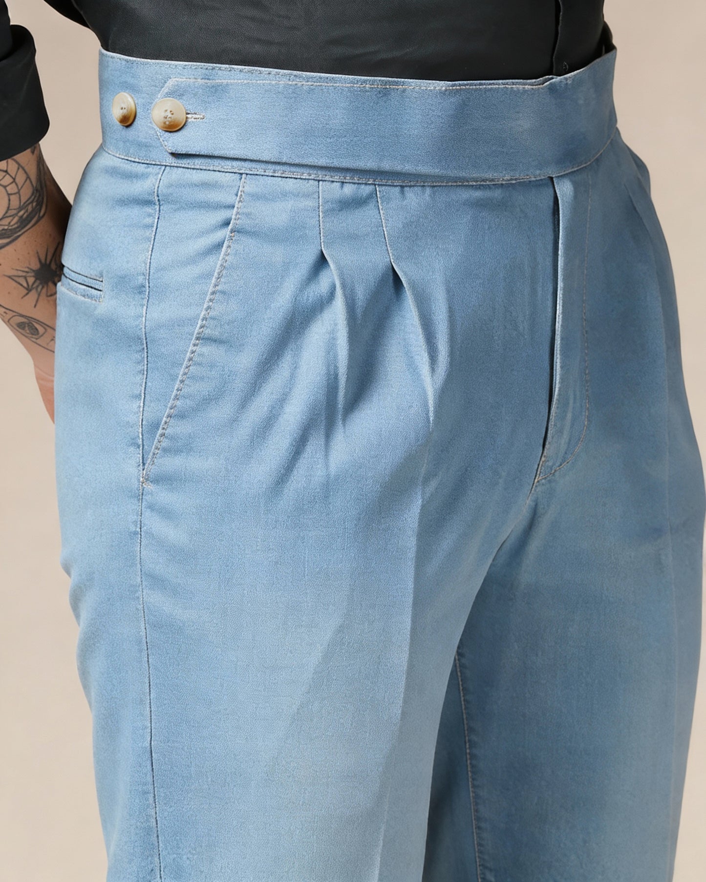 Sky Denim Classic Button Gurkha Trouser Pants | Boot Cut Fit by Italian Vega®