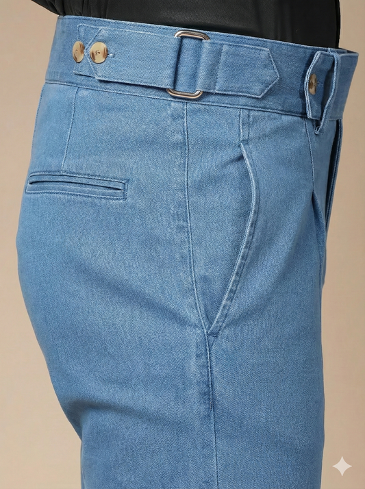 Sky Denim Oxford Gurkha Trouser Pants | Boot Cut Fit by Italian Vega®