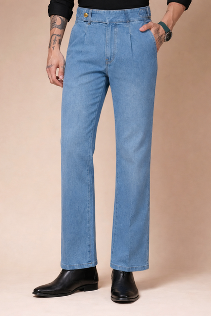 Sky Denim Oxford Gurkha Trouser Pants | Boot Cut Fit by Italian Vega®