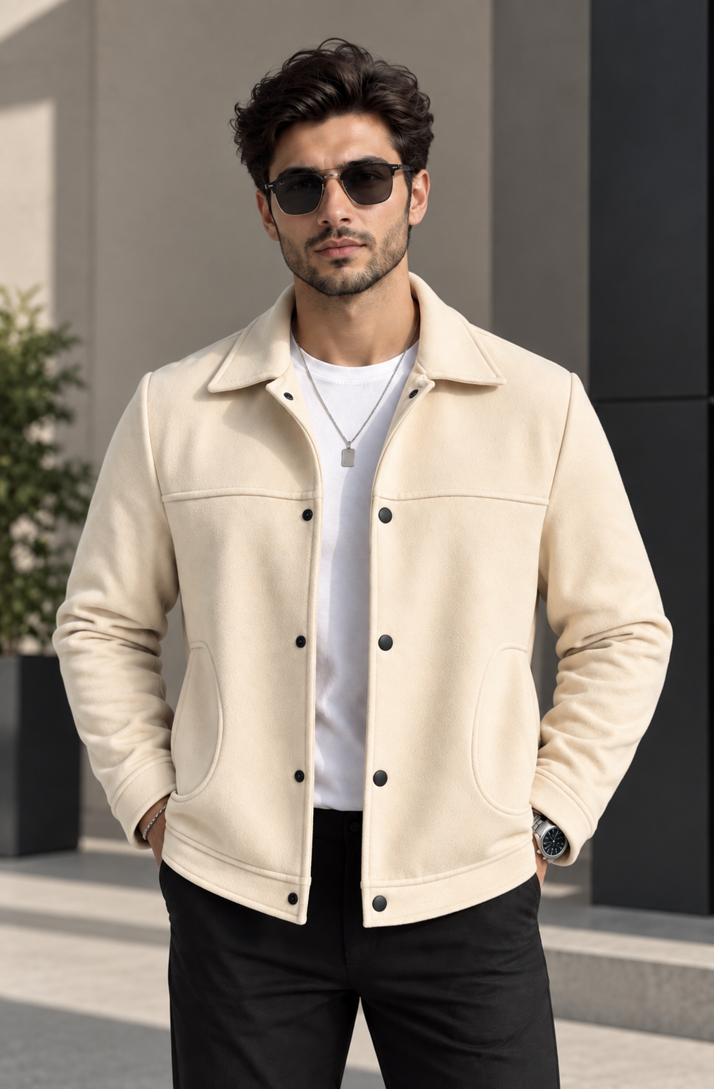 Sleek Beige Wool Coach Jacket by ITALIAN VEGA®