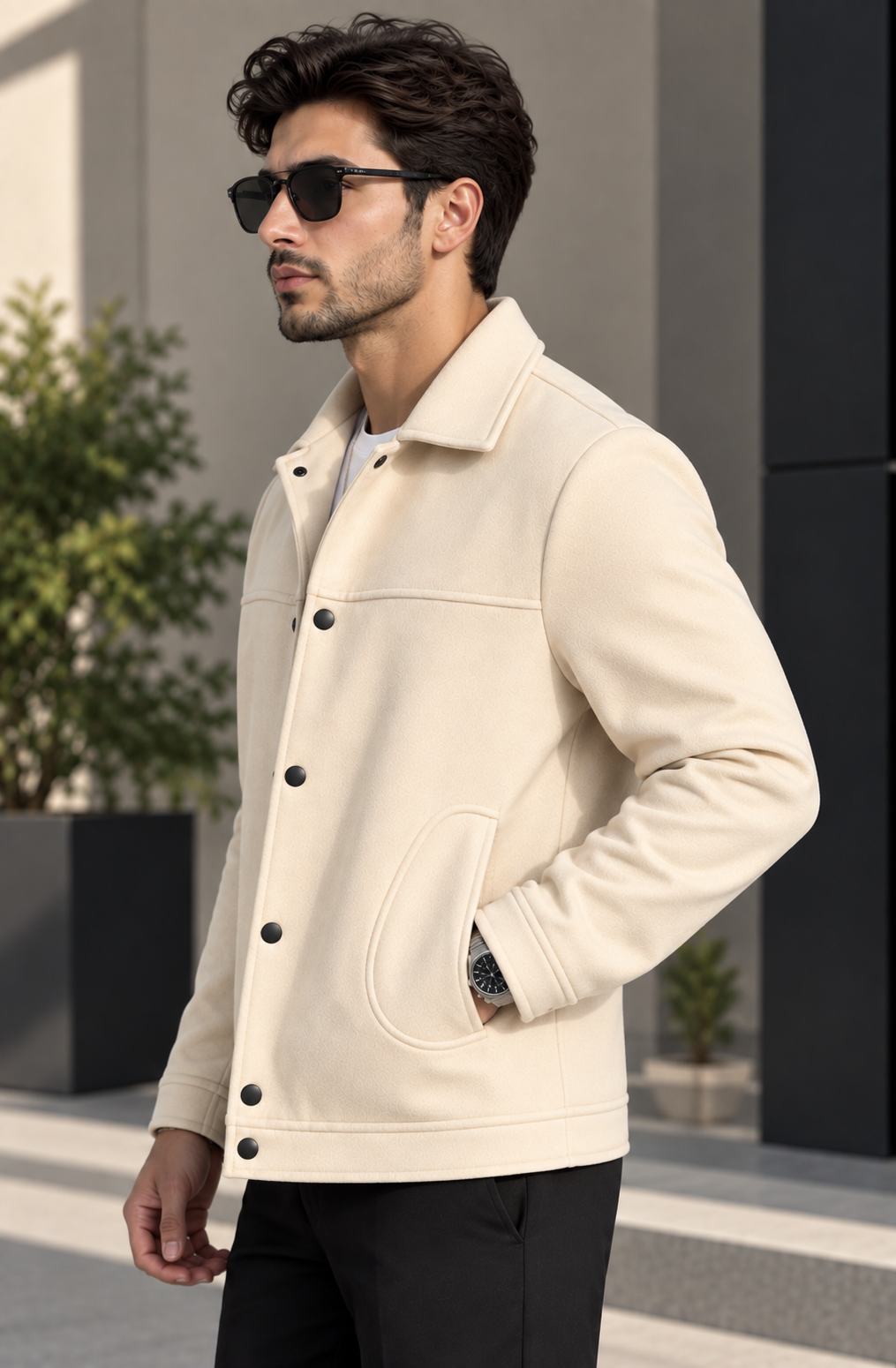 Sleek Beige Wool Coach Jacket by ITALIAN VEGA®