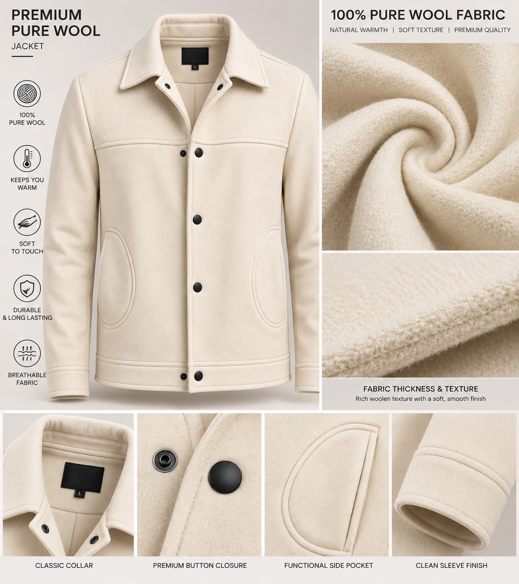 Sleek Beige Wool Coach Jacket by ITALIAN VEGA®