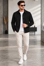 Sleek Black Suede Snap-Button Jacket by ITALIAN VEGA®