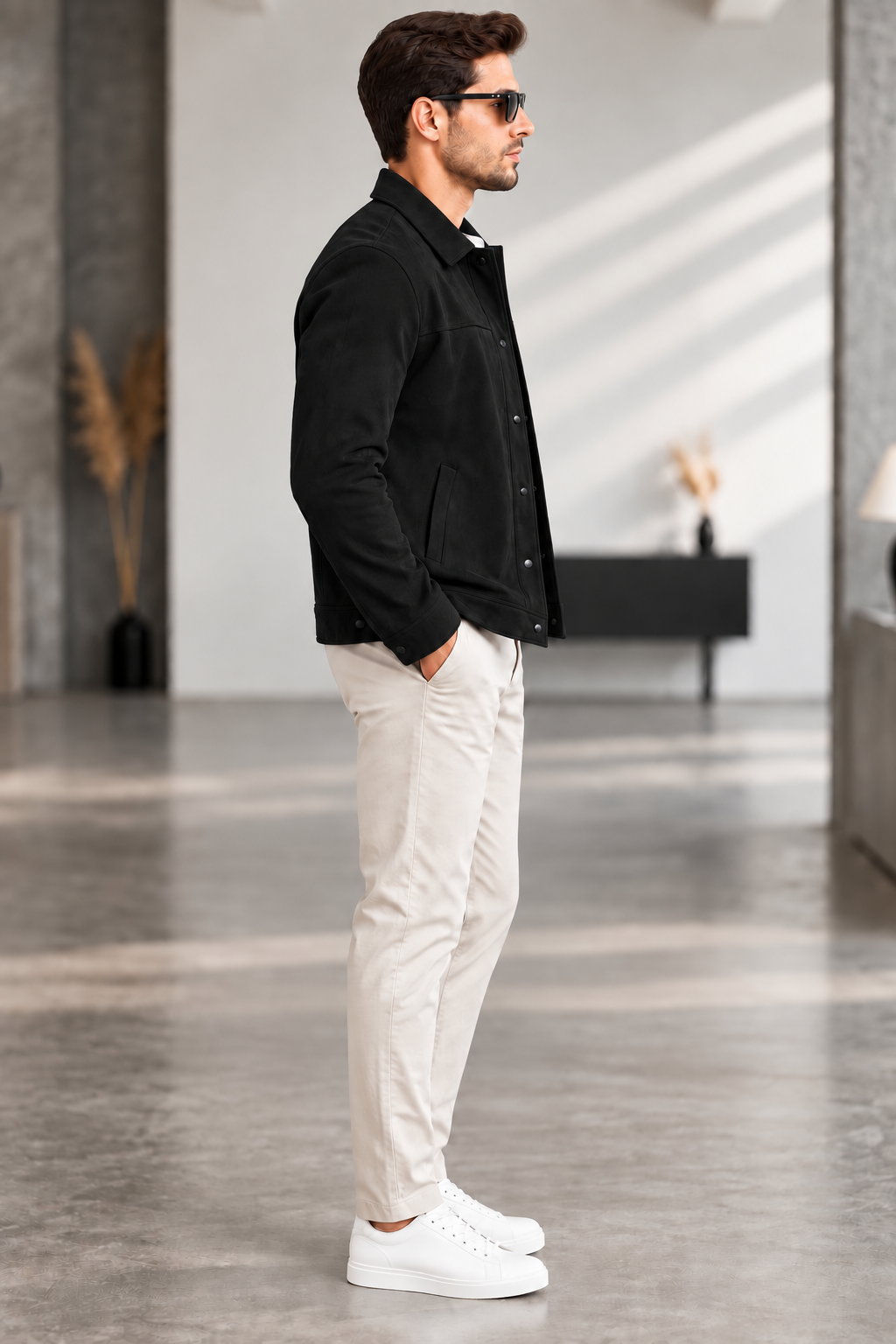 Sleek Black Suede Snap-Button Jacket by ITALIAN VEGA®
