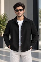 Sleek Black Wool Coach Jacket by ITALIAN VEGA®