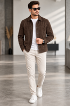 Sleek Brown Suede Snap-Button Jacket by ITALIAN VEGA®