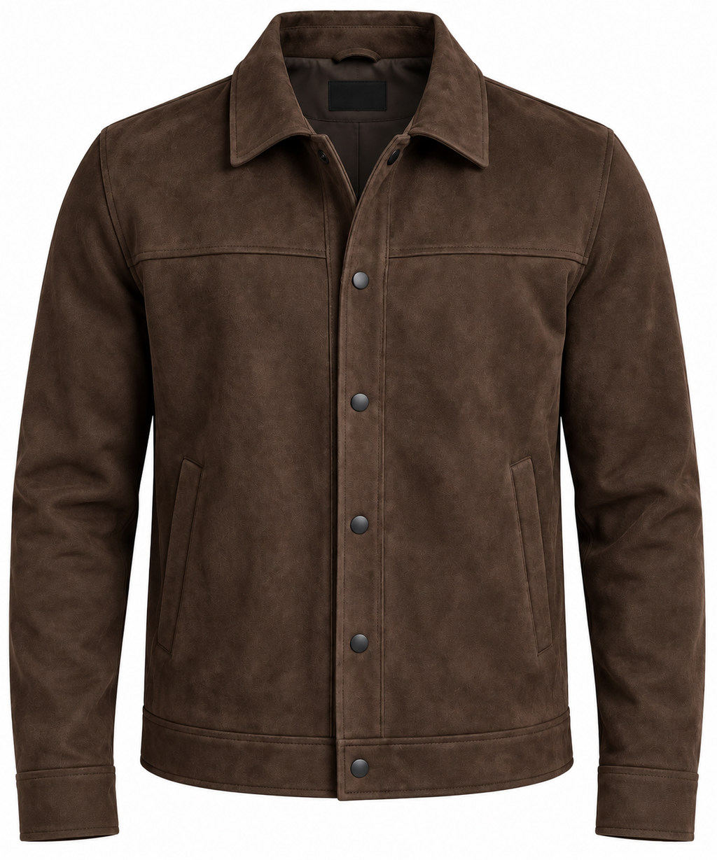 Sleek Brown Suede Snap-Button Jacket by ITALIAN VEGA®
