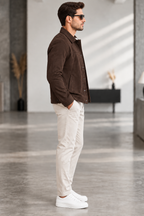 Sleek Brown Suede Snap-Button Jacket by ITALIAN VEGA®