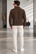 Sleek Brown Suede Snap-Button Jacket by ITALIAN VEGA®