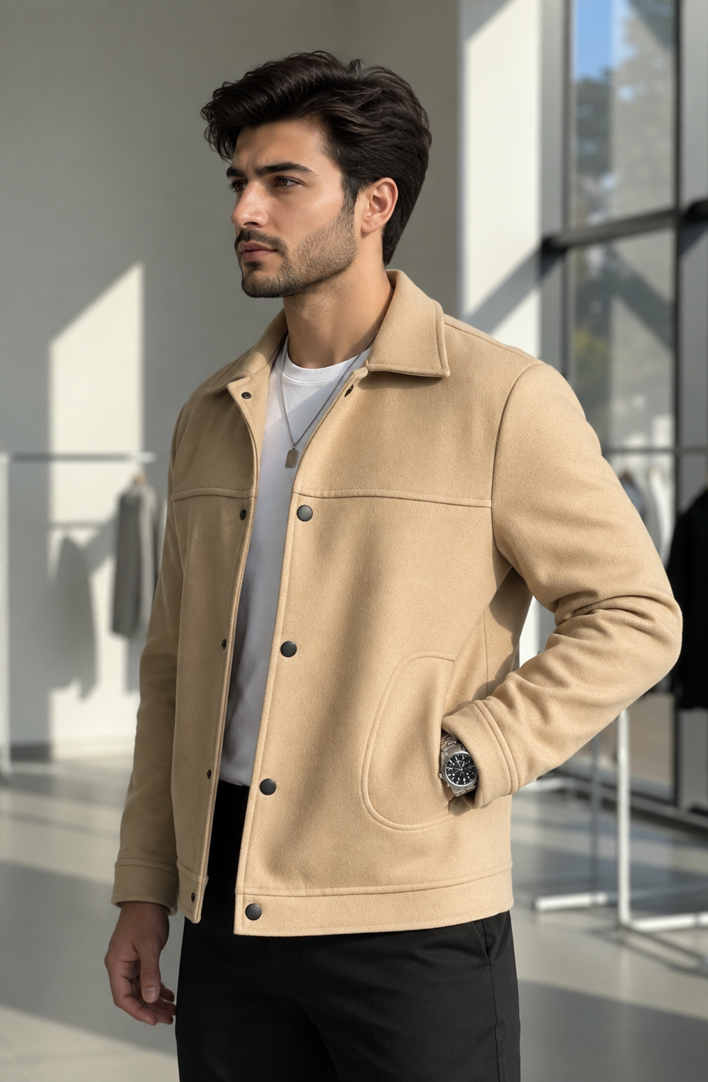 Sleek Camel Wool Coach Jacket by ITALIAN VEGA®