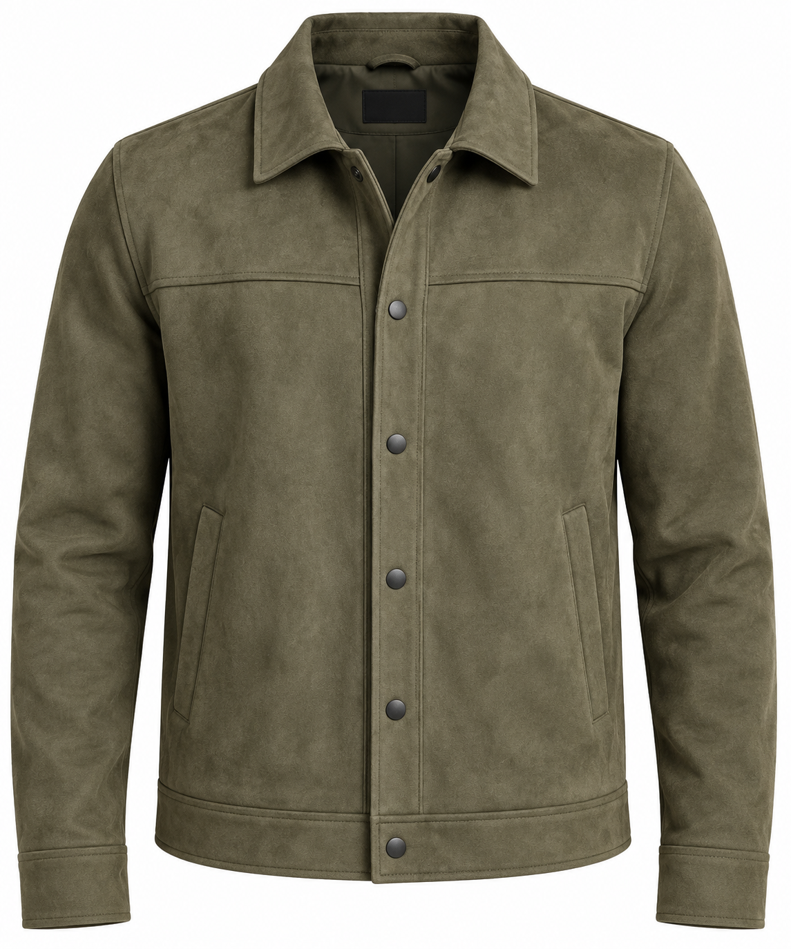 Sleek Olive Suede Snap-Button Jacket by ITALIAN VEGA®