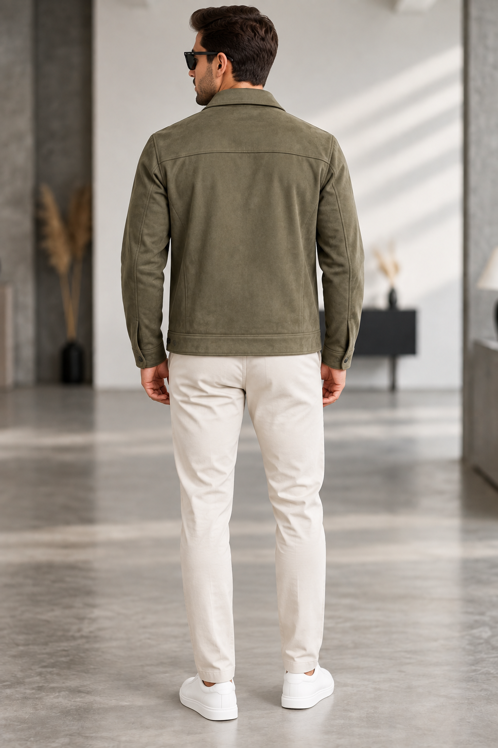 Sleek Olive Suede Snap-Button Jacket by ITALIAN VEGA®