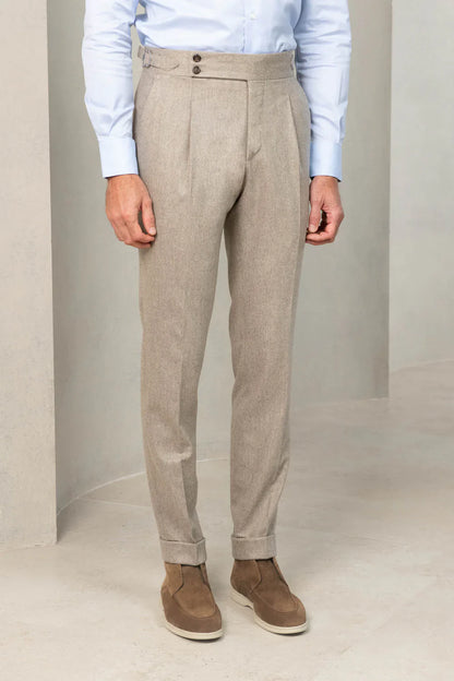 Beige Signature Flannel Gurkha Pants by Italian Vega® (Winter Warm)