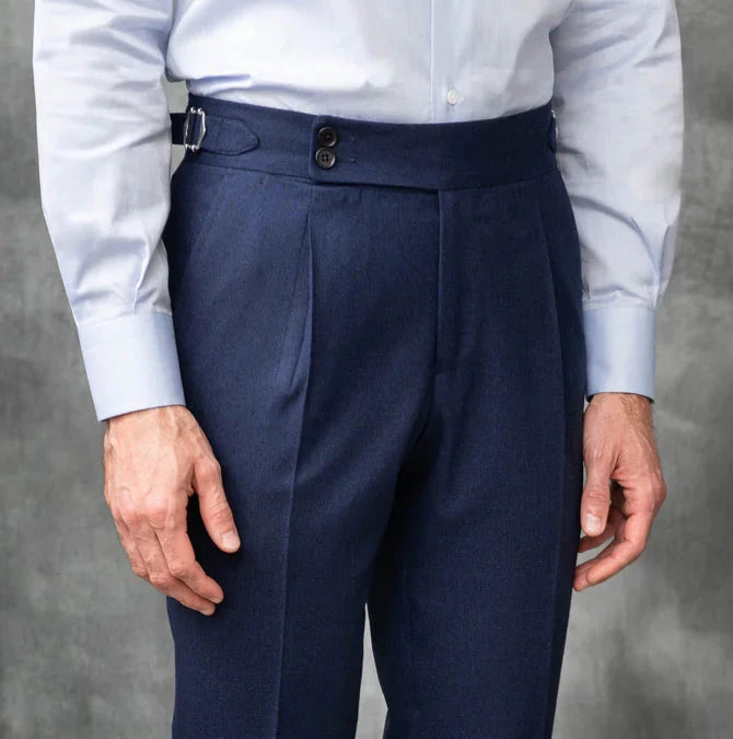 Old Money Classic Stripe Shirt with Navy Blue Signature Buttoned Gurkha Pant by ITALIAN VEGA®