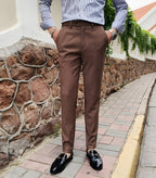 British Style Light Brown Men Formal Pants