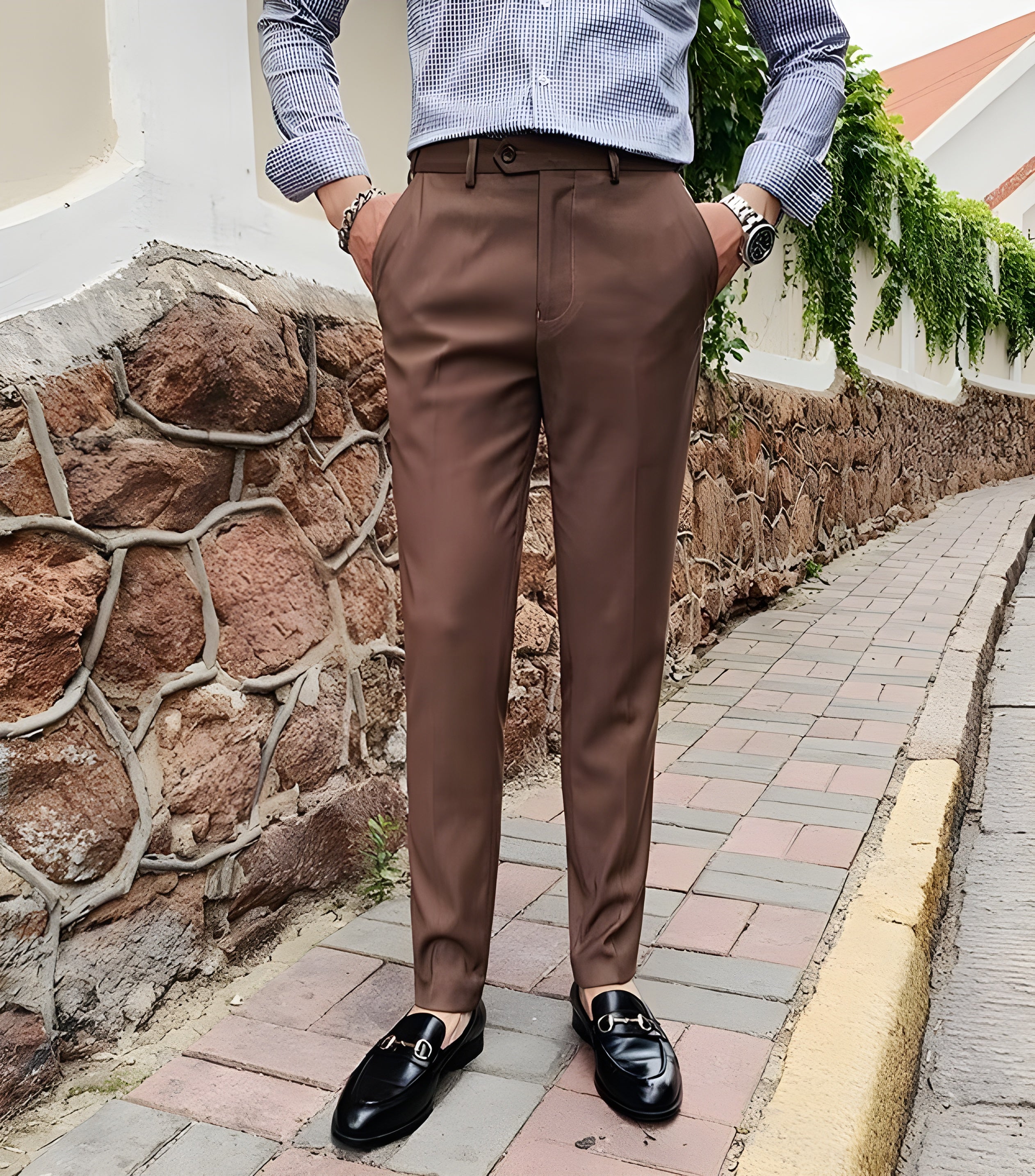 British Style Light Brown Men Formal Pants