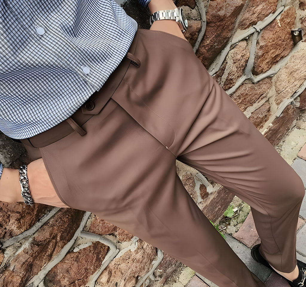 British Style Light Brown Men Formal Pants