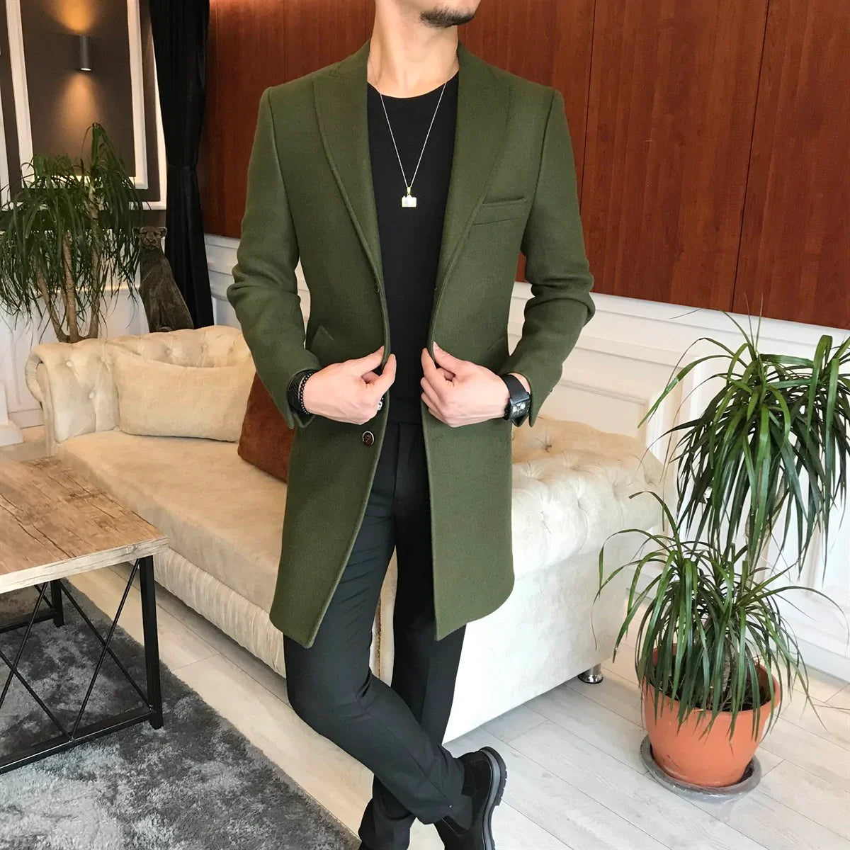 Charleston Dark Green Wool Blend Over Coat by Italian Vega®