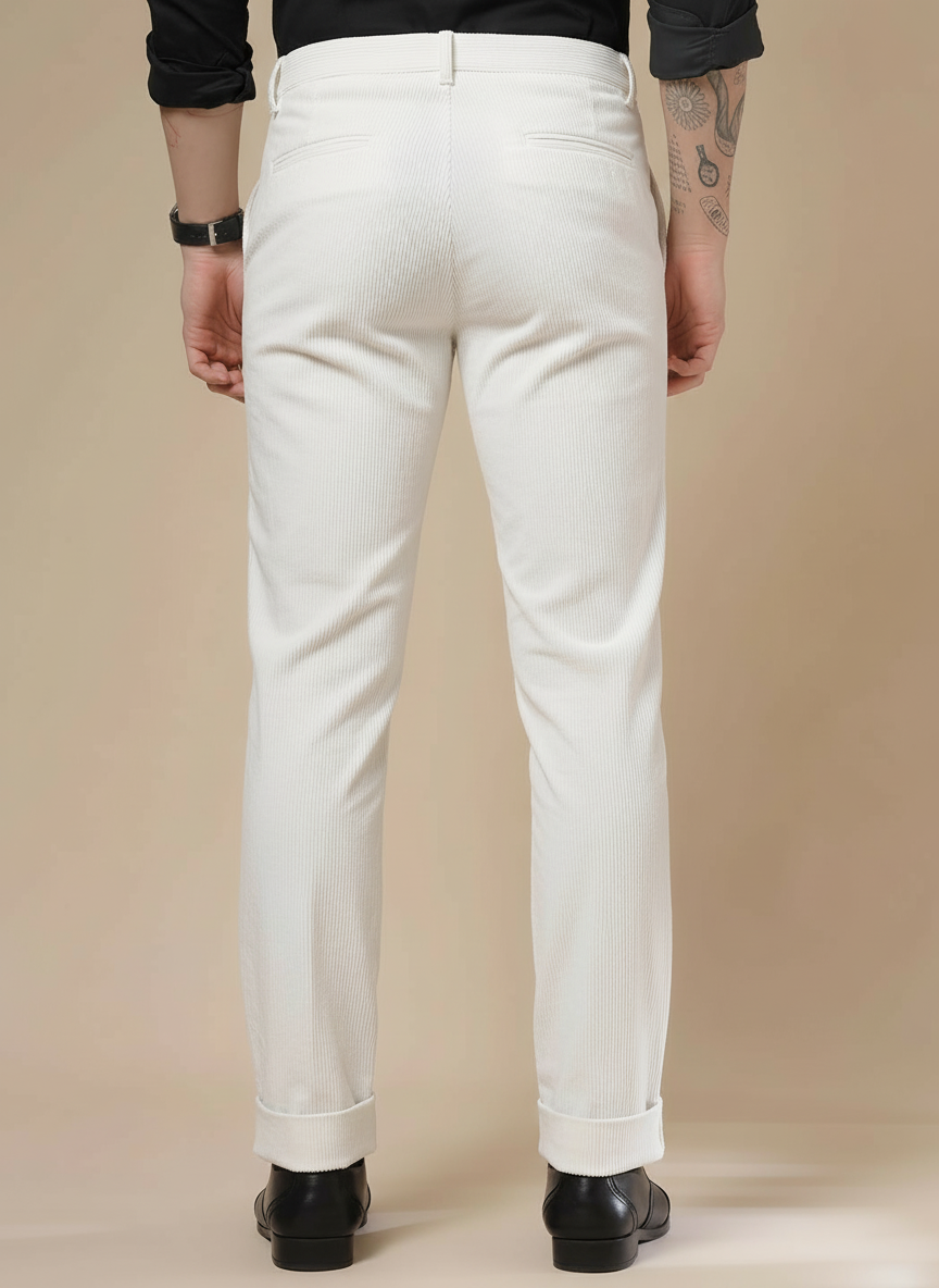 Snow White Corduroy Men Pleated Formal Pants | Boot Cut Fit by ITALIAN VEGA®