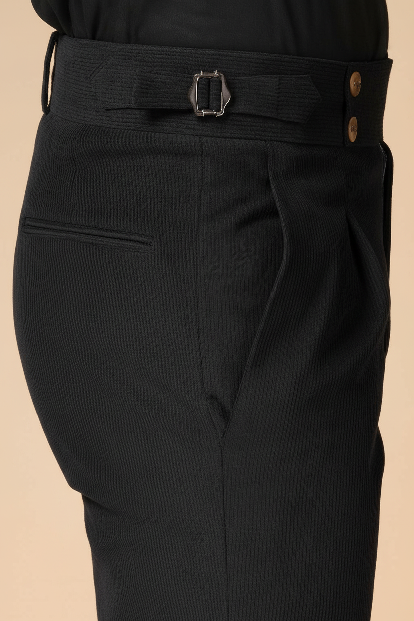 Black Corduroy Signature Buttoned Gurkha Pants | Boot Cut Fit by ITALIAN VEGA®