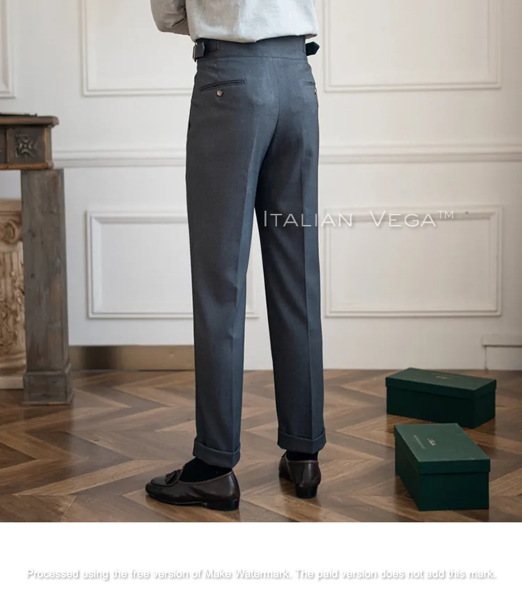 Elephant Grey Classic Buckle Formal Gurkha Pants by ITALIAN VEGA®