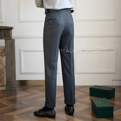 Elephant Grey Classic Buckle Formal Gurkha Pants by ITALIAN VEGA®