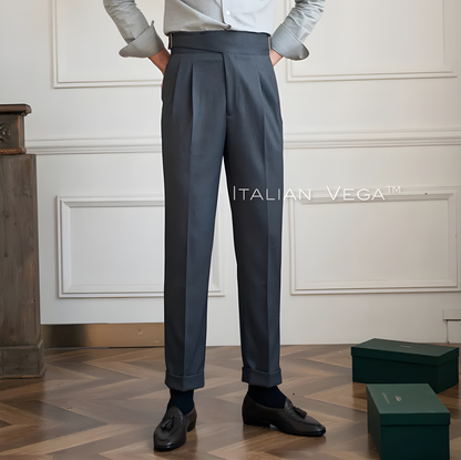 Elephant Grey Classic Buckle Formal Gurkha Pants by ITALIAN VEGA®