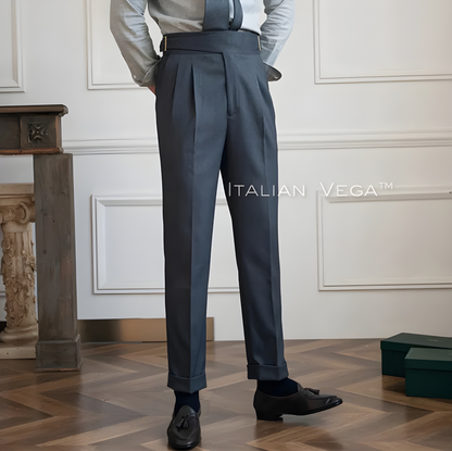 Elephant Grey Classic Buckle Formal Gurkha Pants by ITALIAN VEGA®