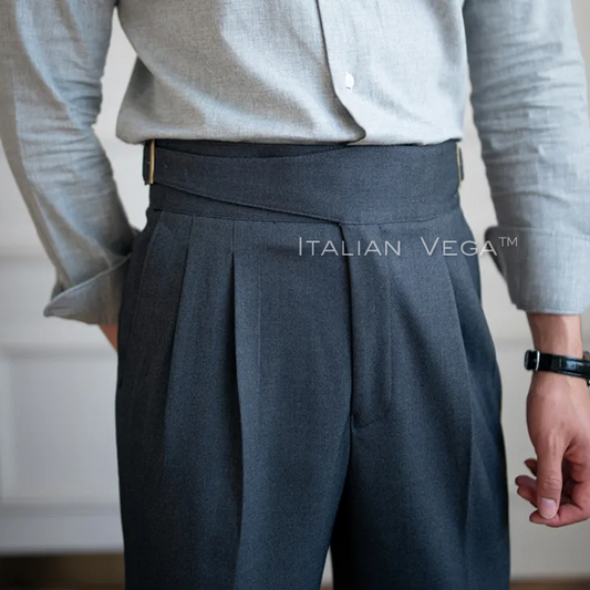 Elephant Grey Classic Buckle Formal Gurkha Pants by ITALIAN VEGA®