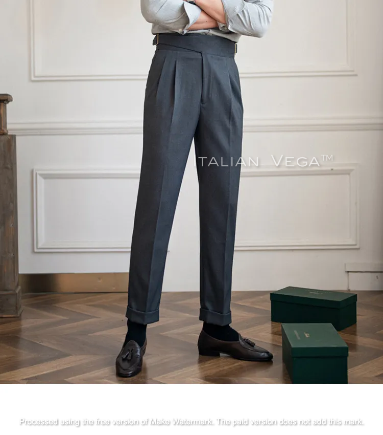 Elephant Grey Classic Buckle Formal Gurkha Pants by ITALIAN VEGA®