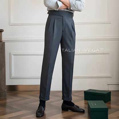 Elephant Grey Classic Buckle Formal Gurkha Pants by ITALIAN VEGA®