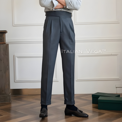 Elephant Grey Classic Buckle Formal Gurkha Pants by ITALIAN VEGA®