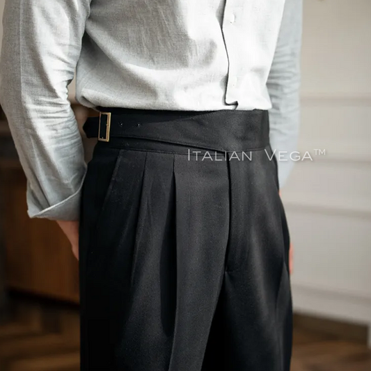 Charcoal Black Classic Buckle Formal Gurkha Pants by ITALIAN VEGA®