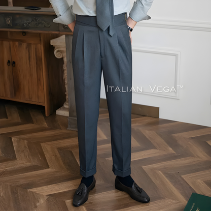 Elephant Grey Classic Buckle Formal Gurkha Pants by ITALIAN VEGA®