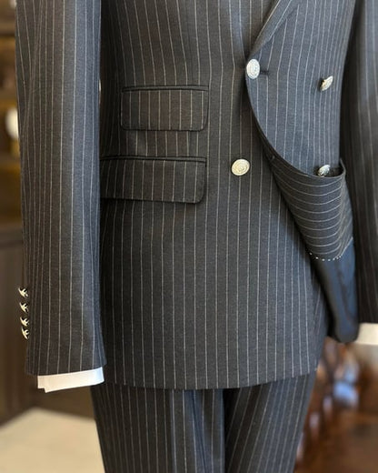 ITALIAN FIT MEN'S ANTHRACITE STRIPED DOUBLE BREASTED SUIT BY ITALIAN VEGA® [Limited Edition]